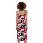 Christmas Santa Skull Pattern Print Slim Fit Midi Cami Dress