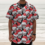 Christmas Santa Skull Pattern Print Textured Short Sleeve Shirt