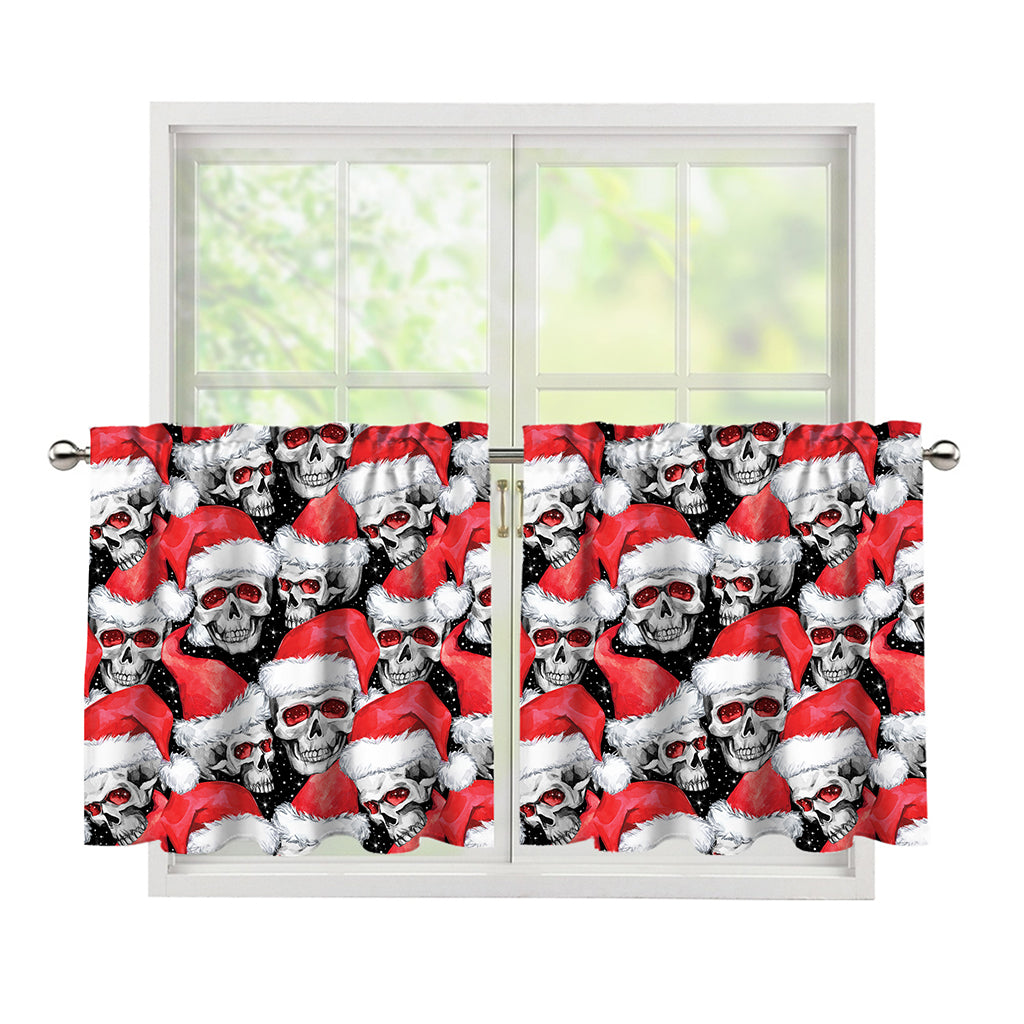 Christmas Santa Skull Pattern Print Tier Curtains