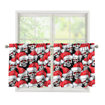 Christmas Santa Skull Pattern Print Tier Curtains