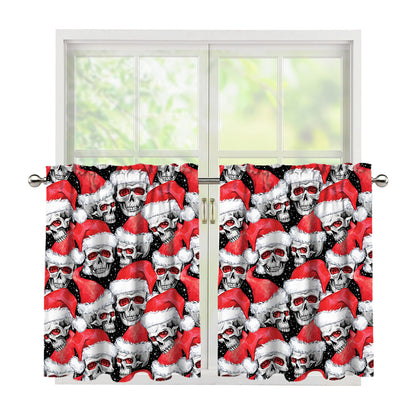 Christmas Santa Skull Pattern Print Tier Curtains