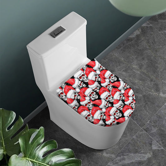 Christmas Santa Skull Pattern Print Toilet Lid Cover