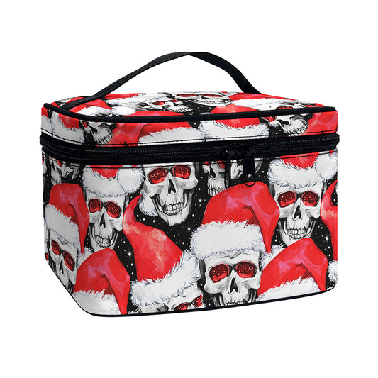 Christmas Santa Skull Pattern Print Travel Makeup Bag