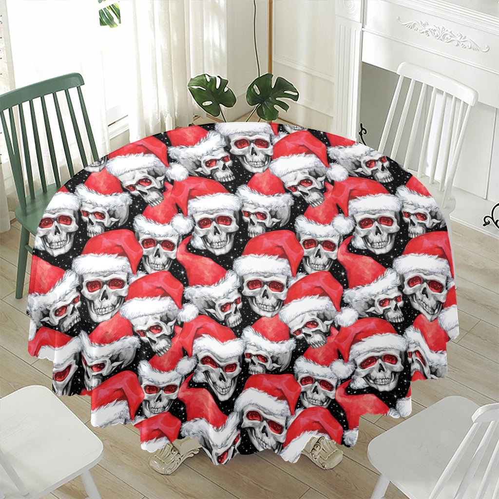 Christmas Santa Skull Pattern Print Waterproof Round Tablecloth