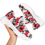 Christmas Santa Skull Pattern Print White Chunky Shoes