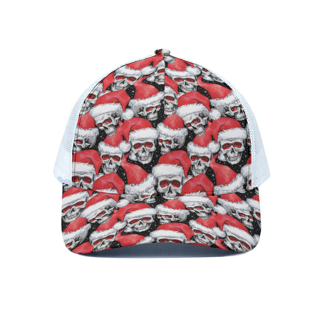 Christmas Santa Skull Pattern Print White Mesh Trucker Cap