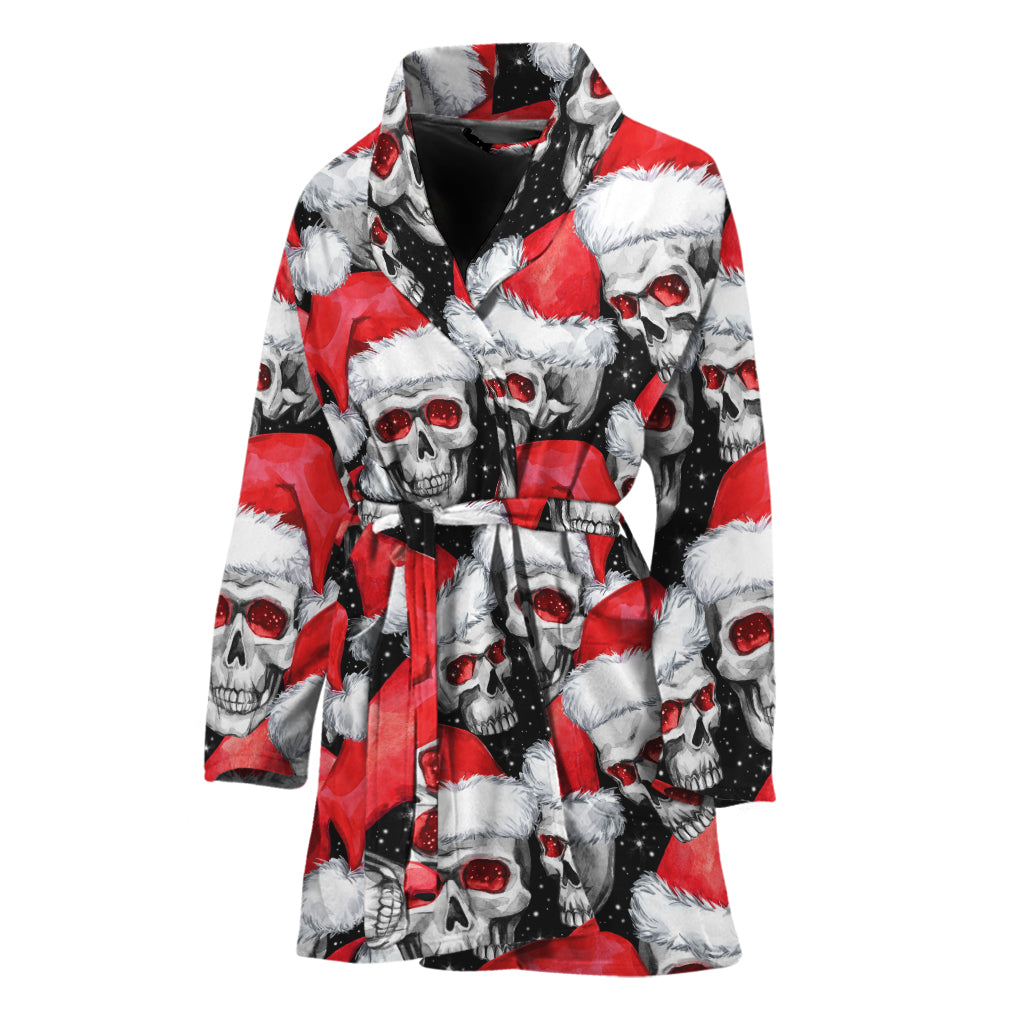 Christmas Santa Skull Pattern Print Women's Bathrobe