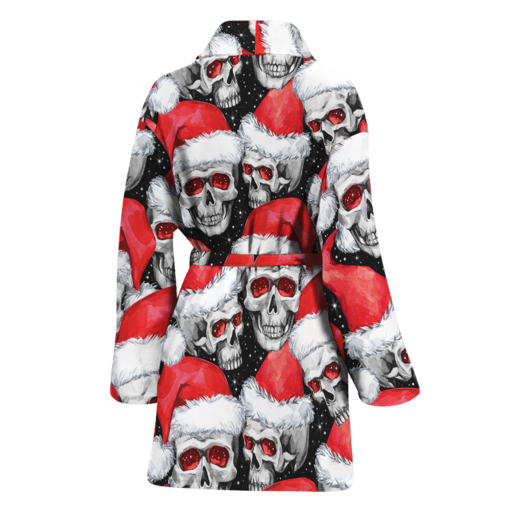 Christmas Santa Skull Pattern Print Women's Bathrobe