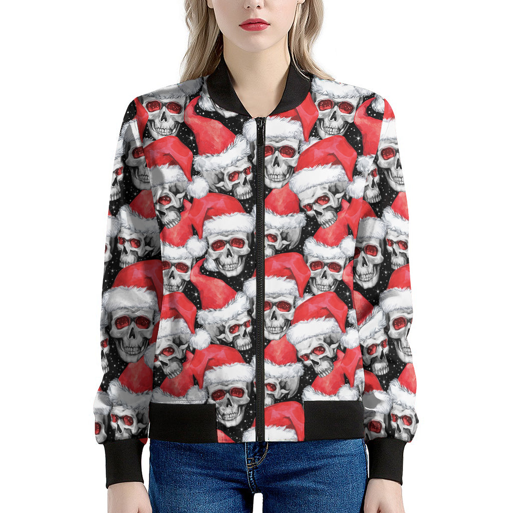 Christmas Santa Skull Pattern Print Women's Bomber Jacket