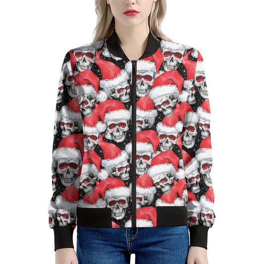Christmas Santa Skull Pattern Print Women's Bomber Jacket