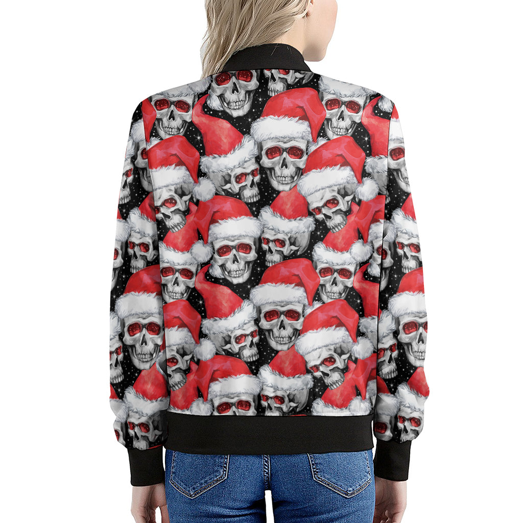 Christmas Santa Skull Pattern Print Women's Bomber Jacket
