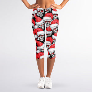 Christmas Santa Skull Pattern Print Women's Capri Leggings