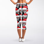 Christmas Santa Skull Pattern Print Women's Capri Leggings