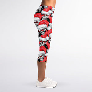 Christmas Santa Skull Pattern Print Women's Capri Leggings