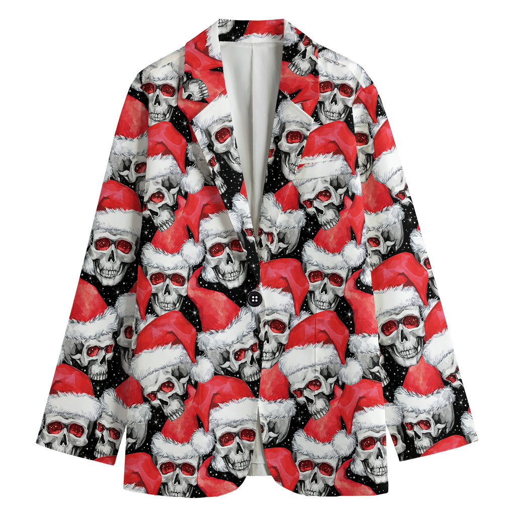 Christmas Santa Skull Pattern Print Women's Cotton Blazer