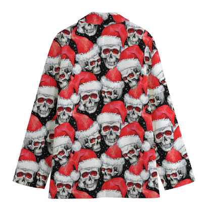 Christmas Santa Skull Pattern Print Women's Cotton Blazer