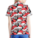 Christmas Santa Skull Pattern Print Women's Polo Shirt