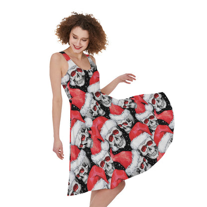 Christmas Santa Skull Pattern Print Women's Sleeveless Dress