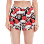 Christmas Santa Skull Pattern Print Women's Split Running Shorts