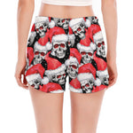 Christmas Santa Skull Pattern Print Women's Split Running Shorts