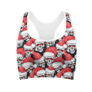 Christmas Santa Skull Pattern Print Women's Sports Bra