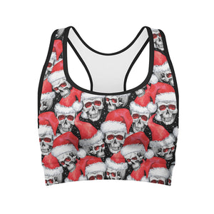 Christmas Santa Skull Pattern Print Women's Sports Bra