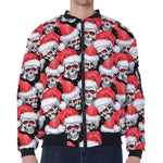 Christmas Santa Skull Pattern Print Zip Sleeve Bomber Jacket