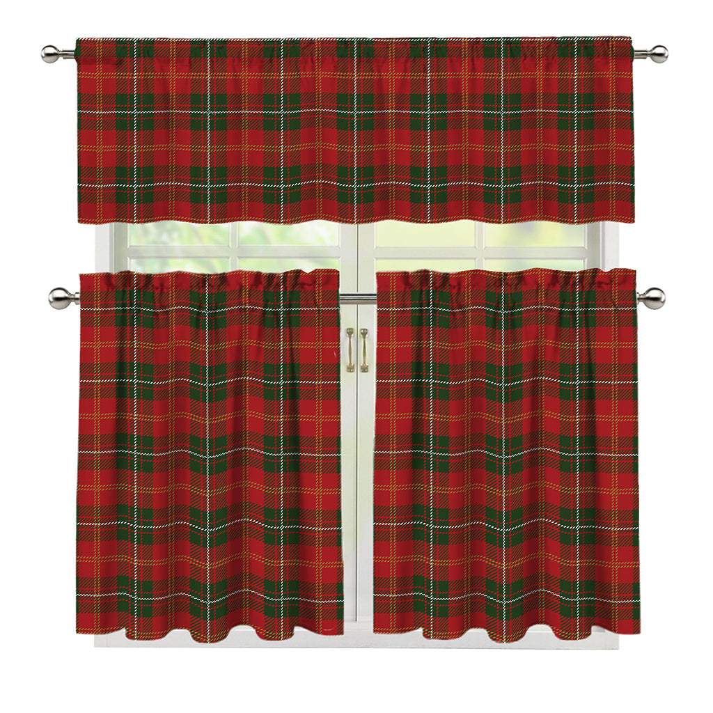Christmas Scottish Tartan Pattern Print 3 Piece Kitchen Curtains