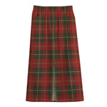 Christmas Scottish Tartan Pattern Print Cotton Front Slit Maxi Skirt