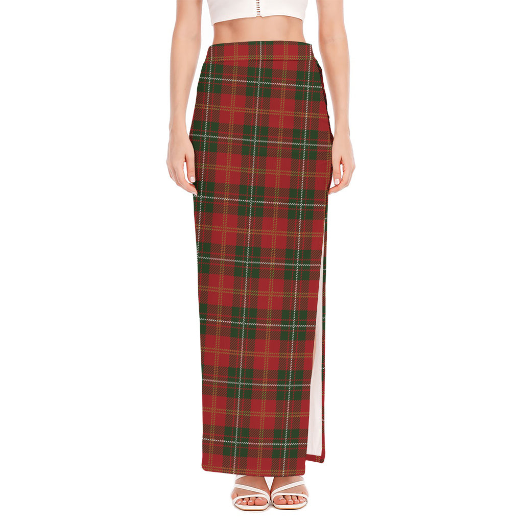 Christmas Scottish Tartan Pattern Print High Slit Maxi Skirt