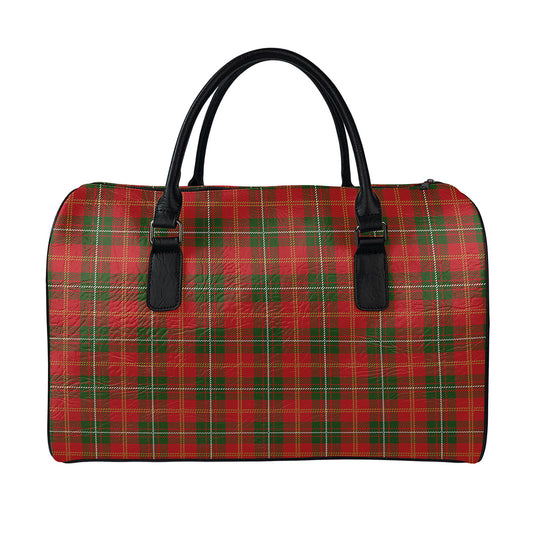 Christmas Scottish Tartan Pattern Print Leather Duffle Bag