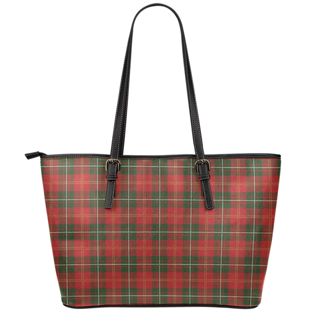 Christmas Scottish Tartan Pattern Print Leather Tote Bag