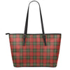 Christmas Scottish Tartan Pattern Print Leather Tote Bag