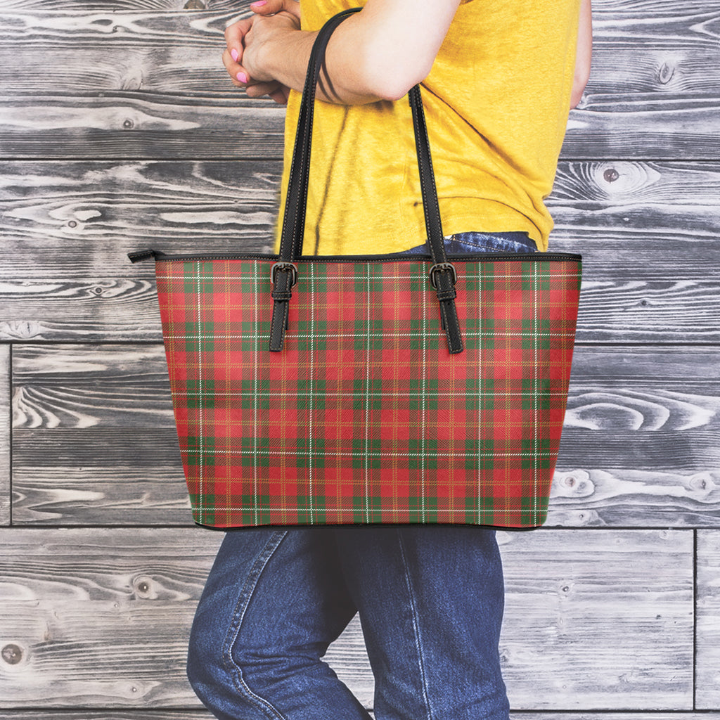 Christmas Scottish Tartan Pattern Print Leather Tote Bag