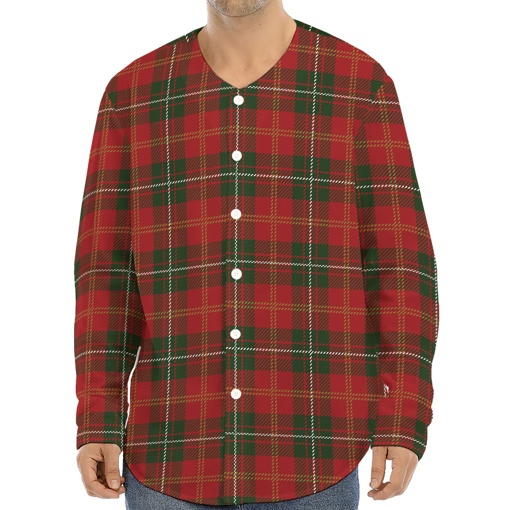 Christmas Scottish Tartan Pattern Print Long Sleeve Baseball Jersey