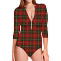 Christmas Scottish Tartan Pattern Print Long Sleeve Swimsuit