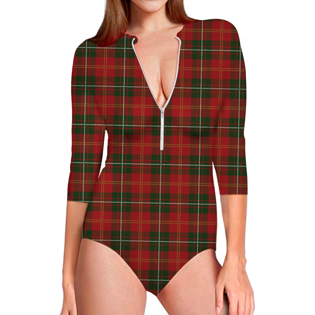 Christmas Scottish Tartan Pattern Print Long Sleeve Swimsuit