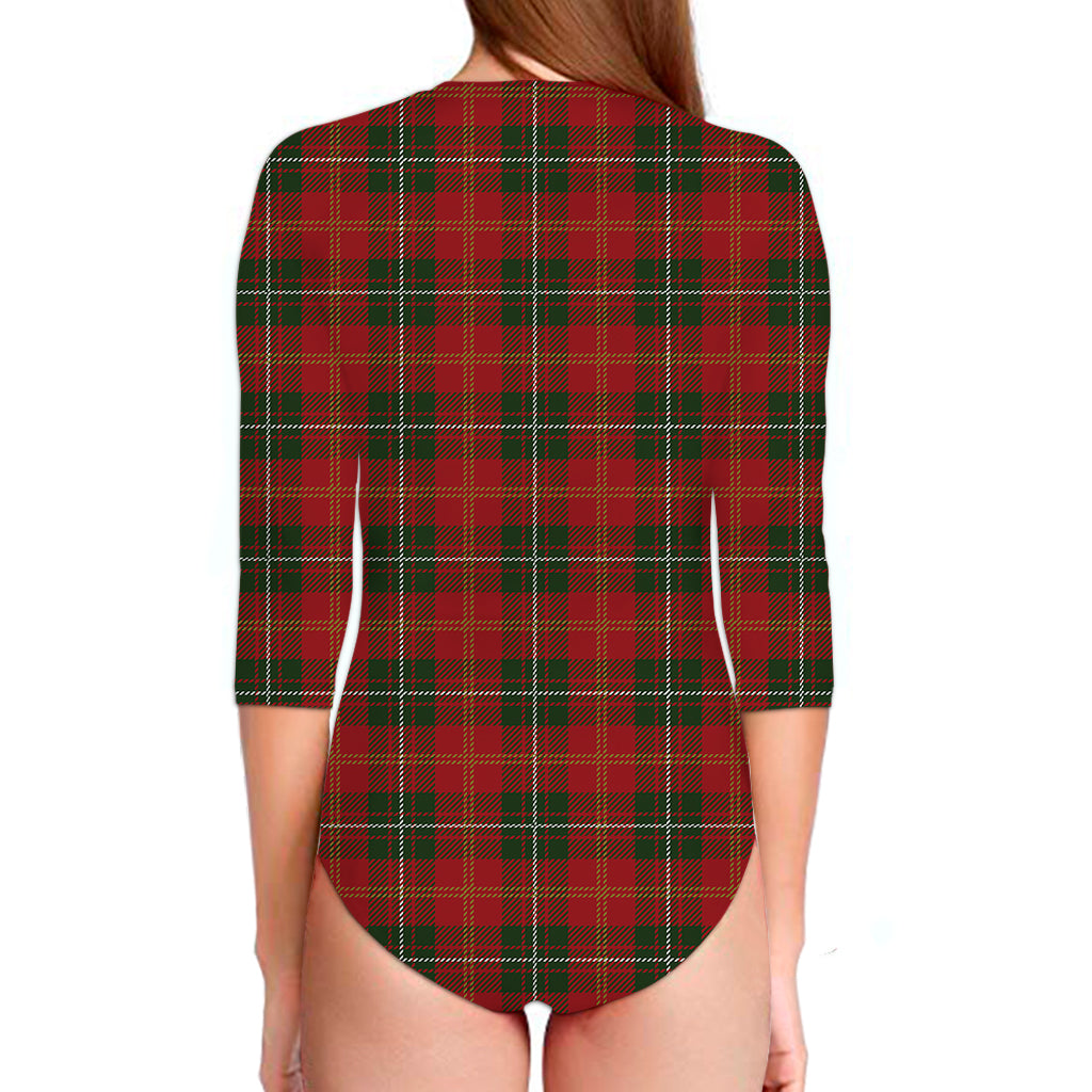 Christmas Scottish Tartan Pattern Print Long Sleeve Swimsuit