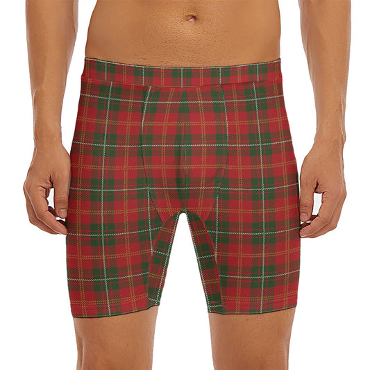 Christmas Scottish Tartan Pattern Print Men's Long Boxer Briefs