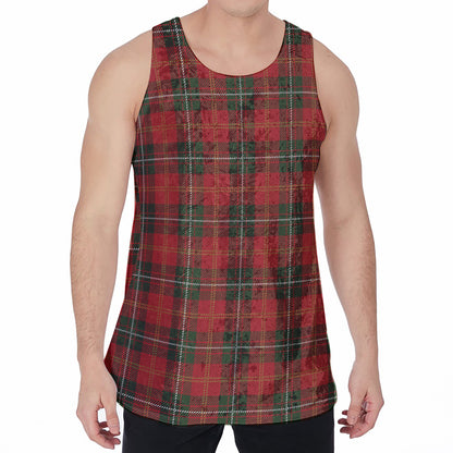 Christmas Scottish Tartan Pattern Print Men's Velvet Tank Top