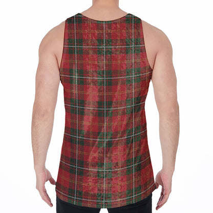 Christmas Scottish Tartan Pattern Print Men's Velvet Tank Top