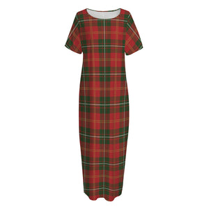 Christmas Scottish Tartan Pattern Print Short Sleeve Long Nightdress