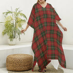 Christmas Scottish Tartan Pattern Print Silk V-Neck Kaftan Dress