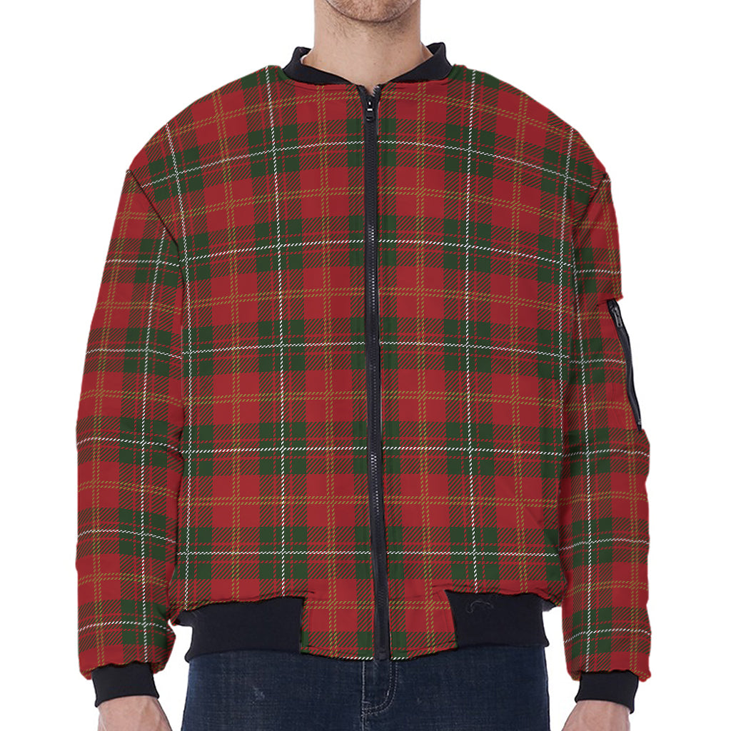 Christmas Scottish Tartan Pattern Print Zip Sleeve Bomber Jacket