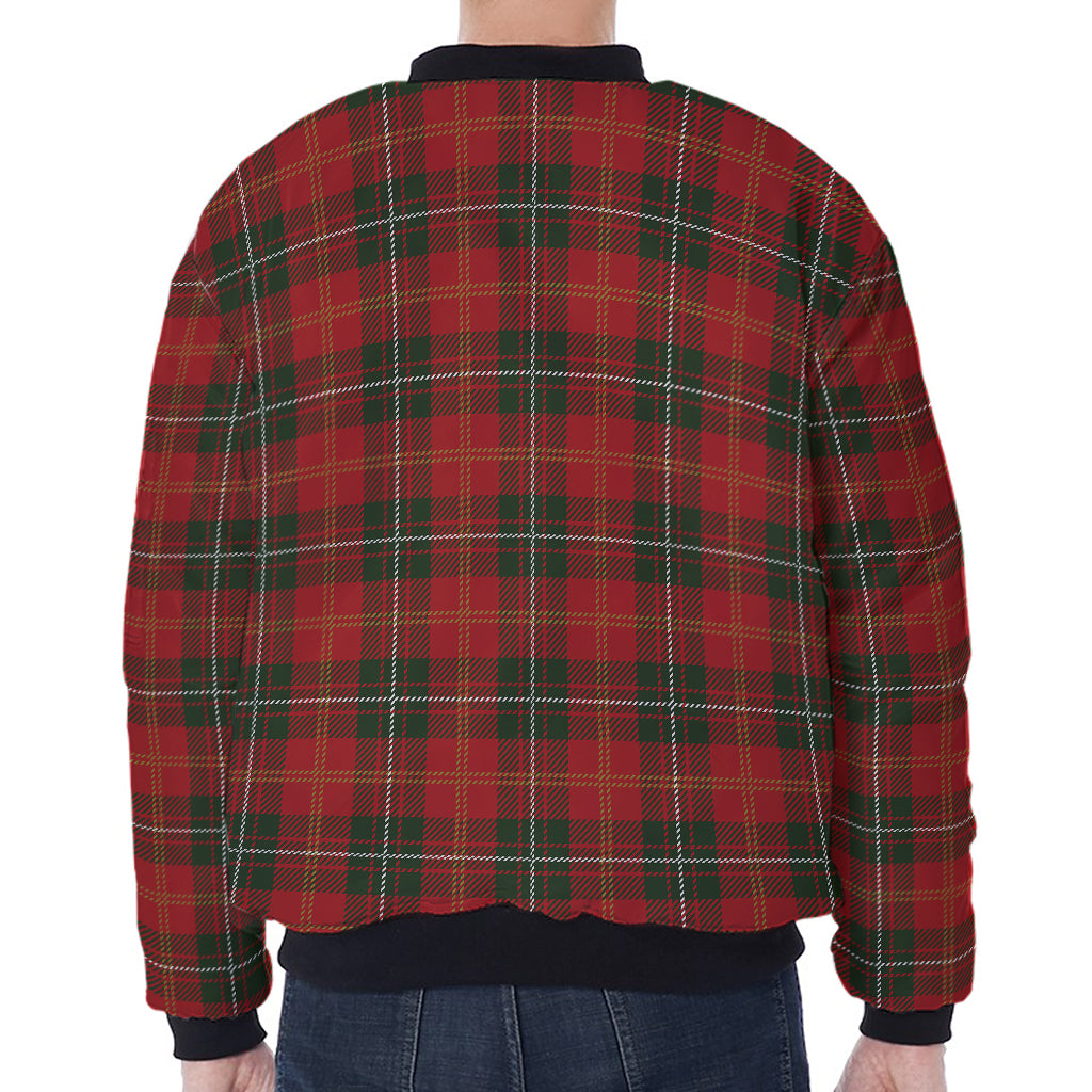 Christmas Scottish Tartan Pattern Print Zip Sleeve Bomber Jacket