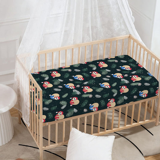 Christmas Sleeping Sloths Pattern Print Baby Crib Sheet