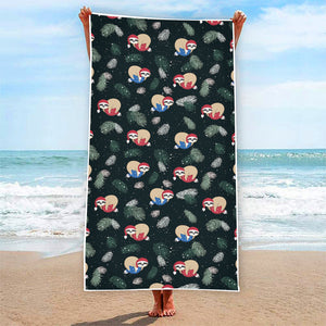 Christmas Sleeping Sloths Pattern Print Beach Towel