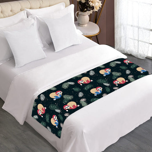 Christmas Sleeping Sloths Pattern Print Bed Runner