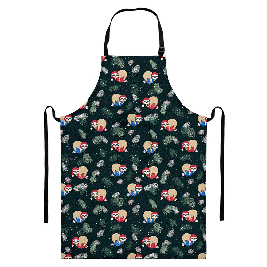 Christmas Sleeping Sloths Pattern Print Bib Apron With Pocket