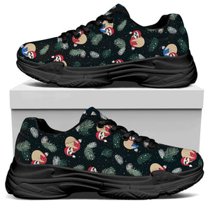 Christmas Sleeping Sloths Pattern Print Black Chunky Shoes